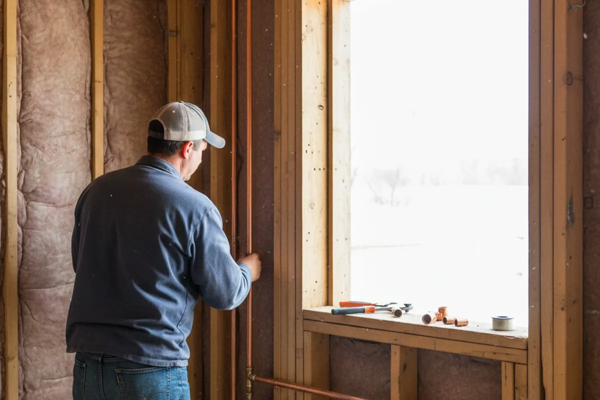 Licensed plumber running new copper supply lines in a Goshen home